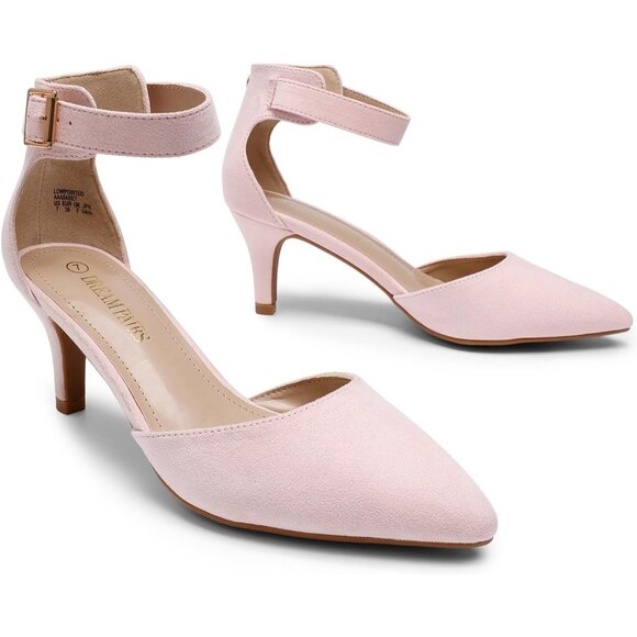 Dream Pairs Women's Pink Suede Faux Suede pointed Toe Kitten Heels Pumps Shoes - Picture 3 of 7